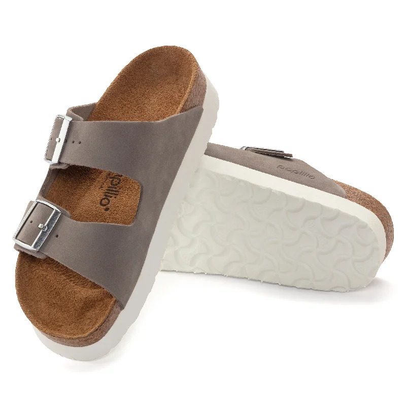 Women's Birkenstock Papillio Arizona Platform Nubuck Leather Color: Dove Gray