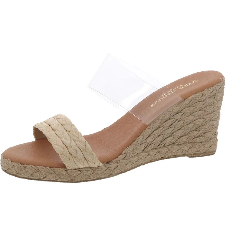 André Assous Womens Slip On Open Toe Wedge Sandals