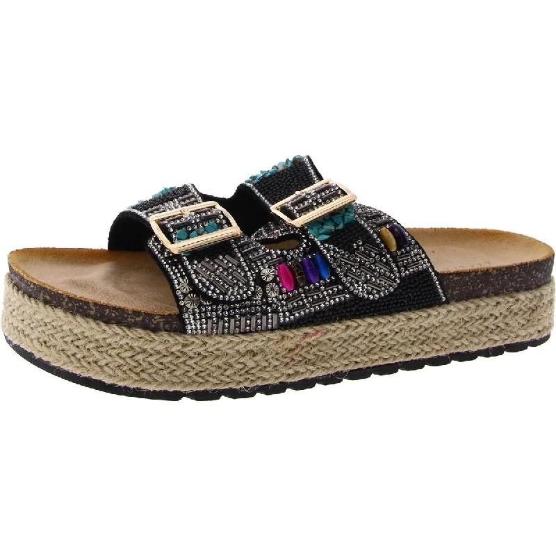 AZALEA WANG Womens Kaylum Rhinestone Espadrille Slide Sandals