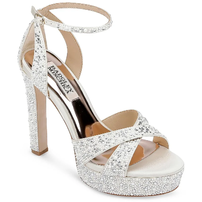 Badgley Mischka Womens Fizz Satin Rhinestone Platform Sandals