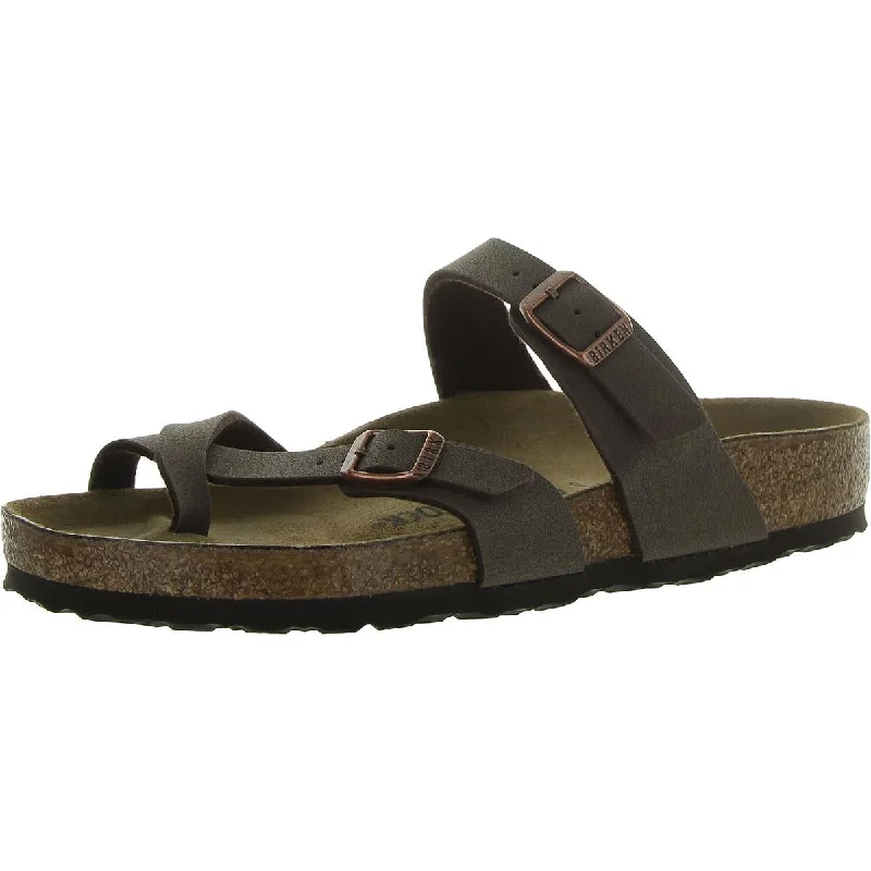 Birkenstock Womens Faux Leather Open Toe Slide Sandals