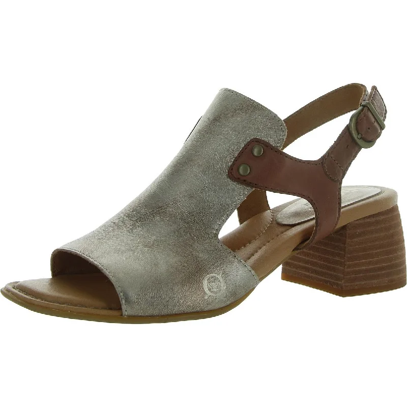 Born Womens Sylvie Leather Open Toe Block Heel