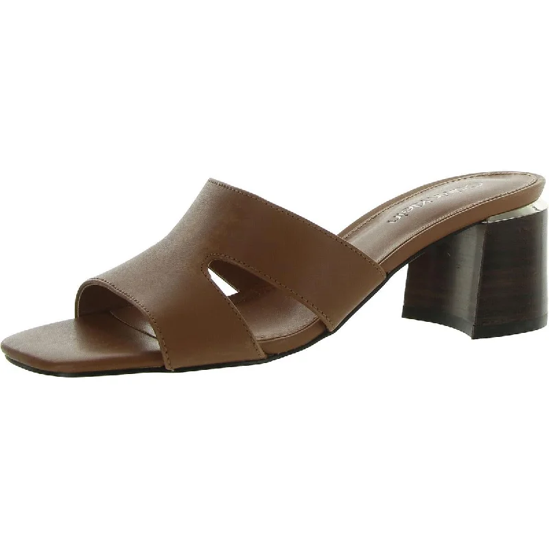 Calvin Klein Womens VALERY Leather Cut-Out Mule Sandals