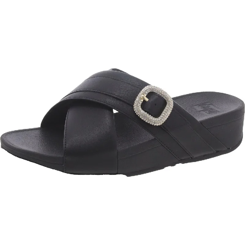 Fitflop Womens Lulu Crystal-Buckle Leather Open Toe Wedge Sandals