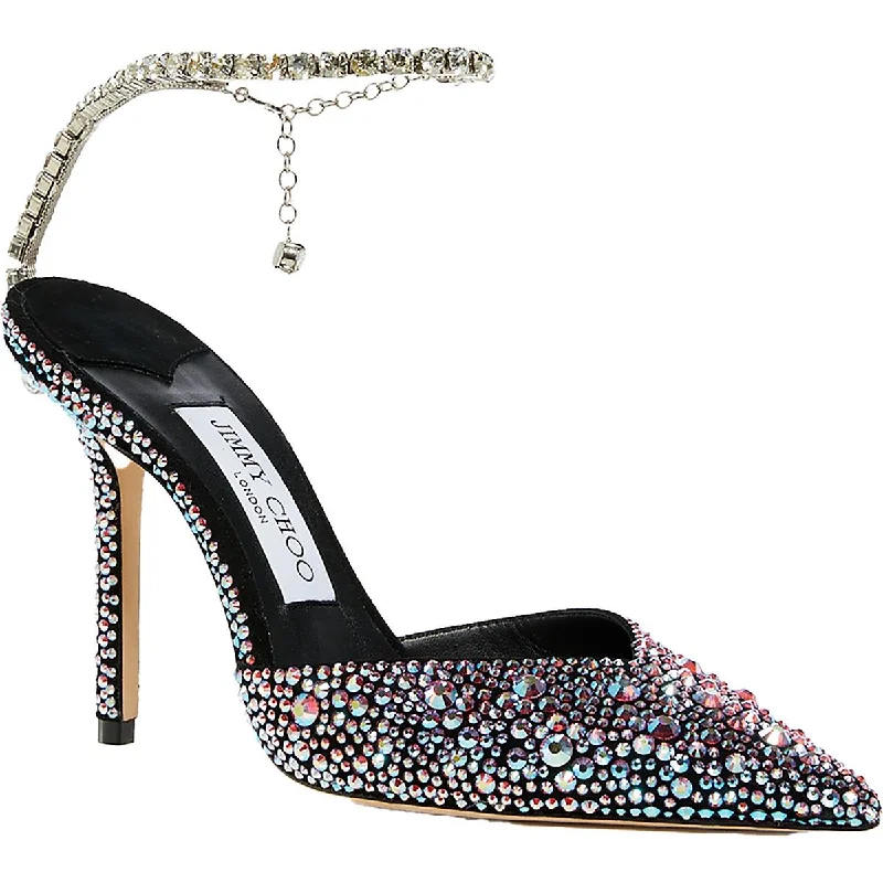 Jimmy Choo Womens Saeda 100  Rhinestone Pointed Toe Ankle Strap