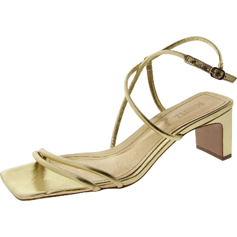 Schutz Womens AIMEE BLOCK Metallic Square toe Strappy Sandals