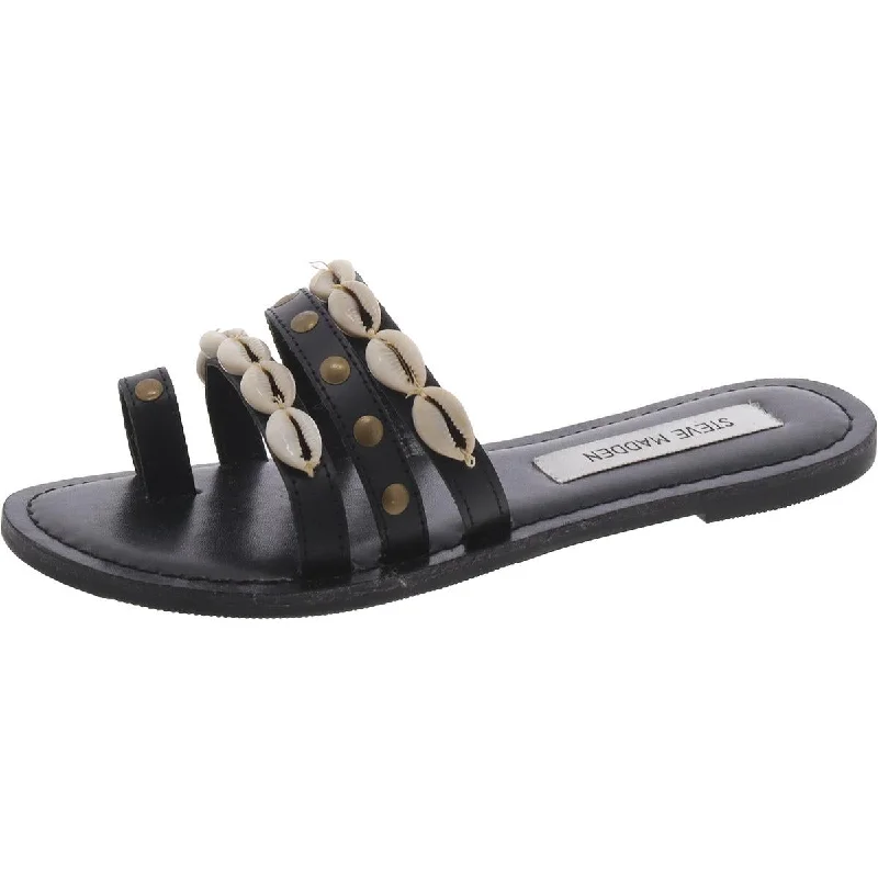 Steve Madden Womens Seashore Leather Toe Loop Slide Sandals