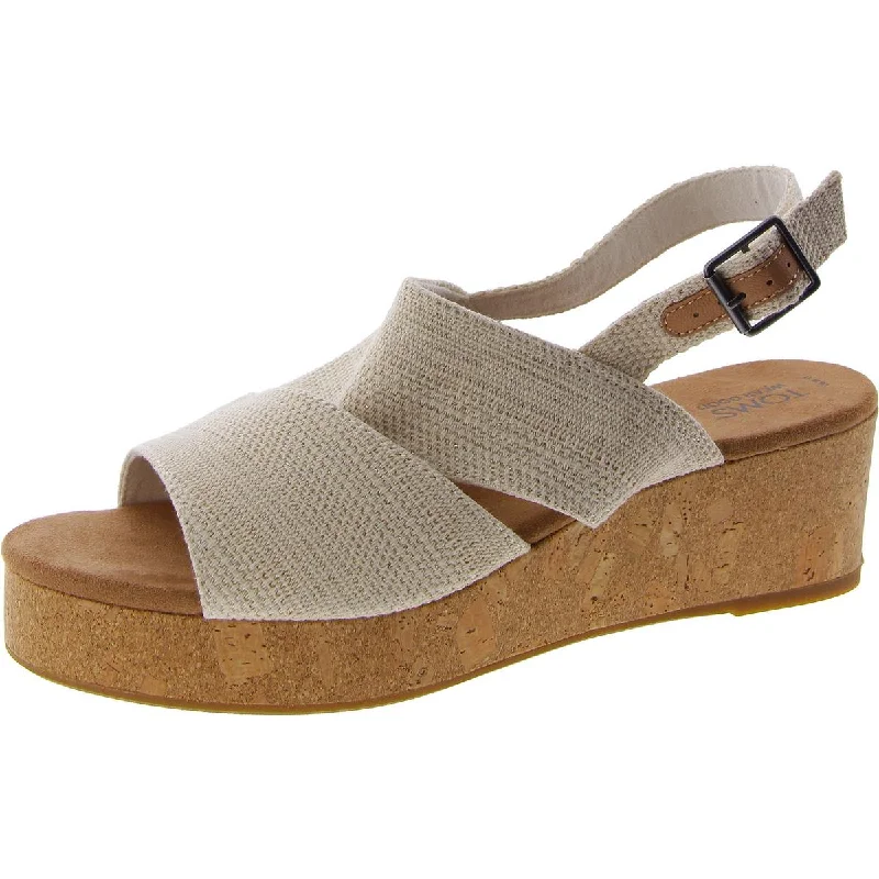 Toms Womens Claudine Metallic Open Toe Wedge Sandals