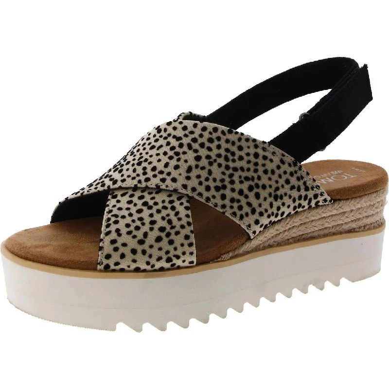 Toms Womens Diana Crossover Canvas Cheetah Print Wedge Sandals