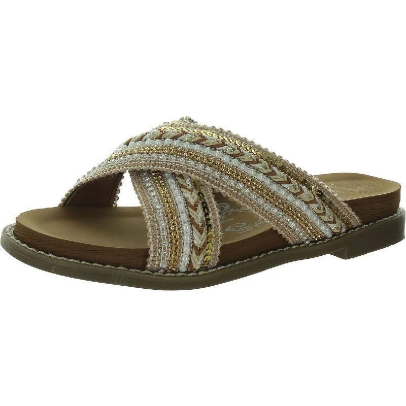 Very G Womens Round toe Slip on Slide Sandals