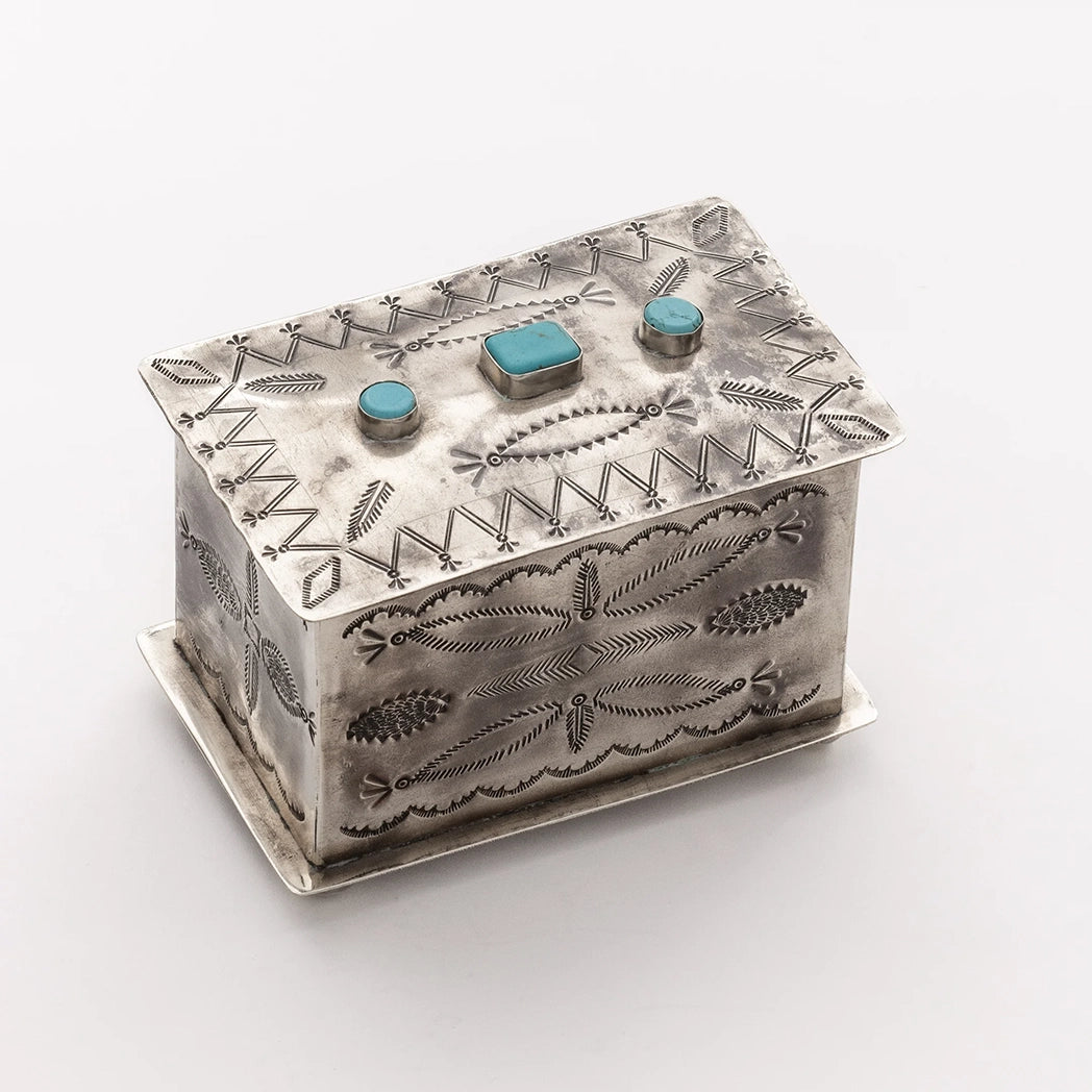 3 Stone Turquoise Stamped Feathers Box