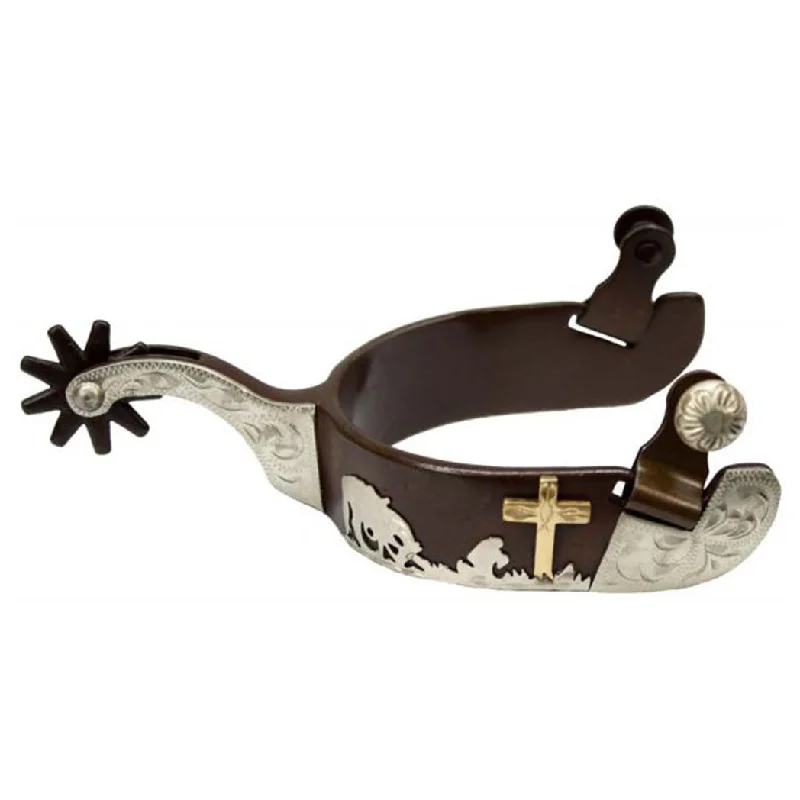 Showman Men's Brown Steel Silver Show Spur with Praying Cowboy Design