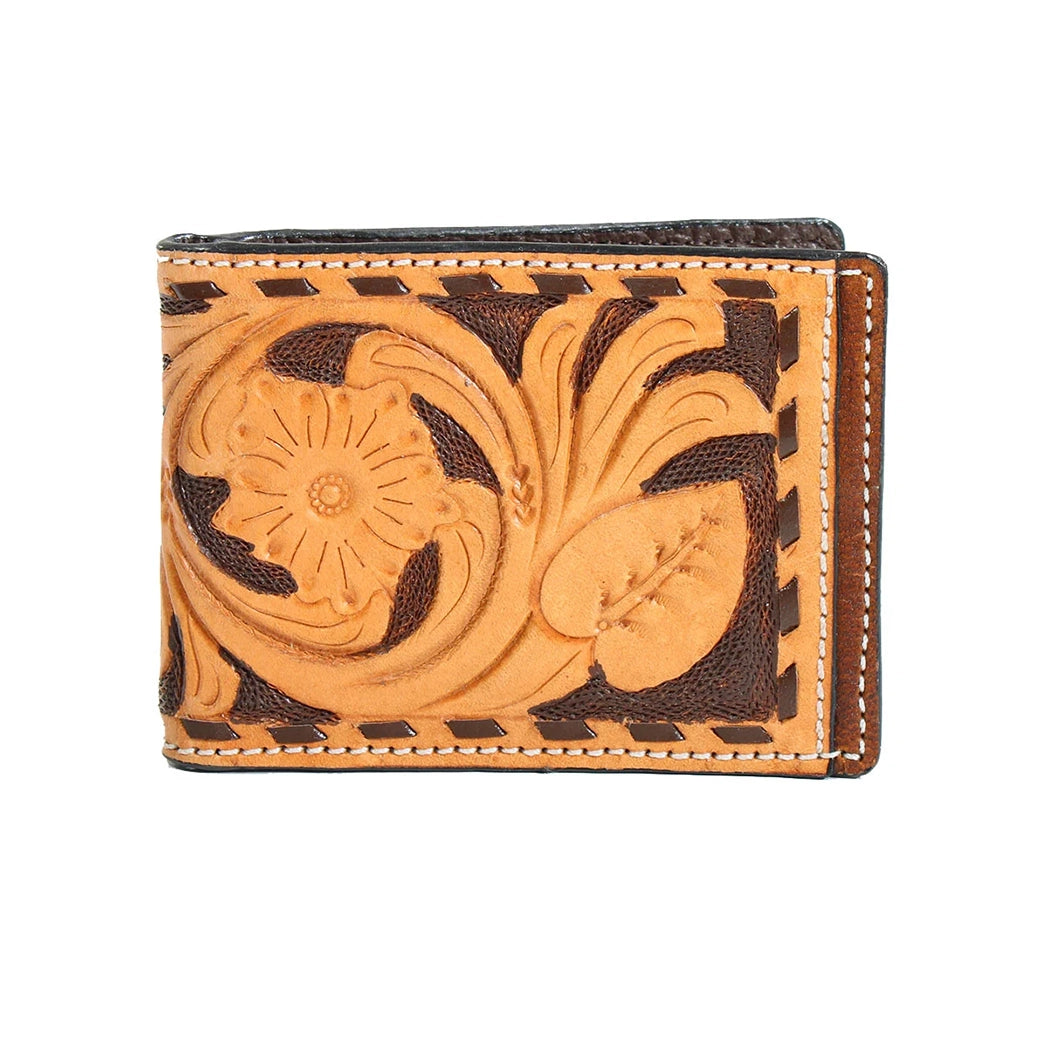 Buckstitch Tooled Leather Bifold Spring Money Clip