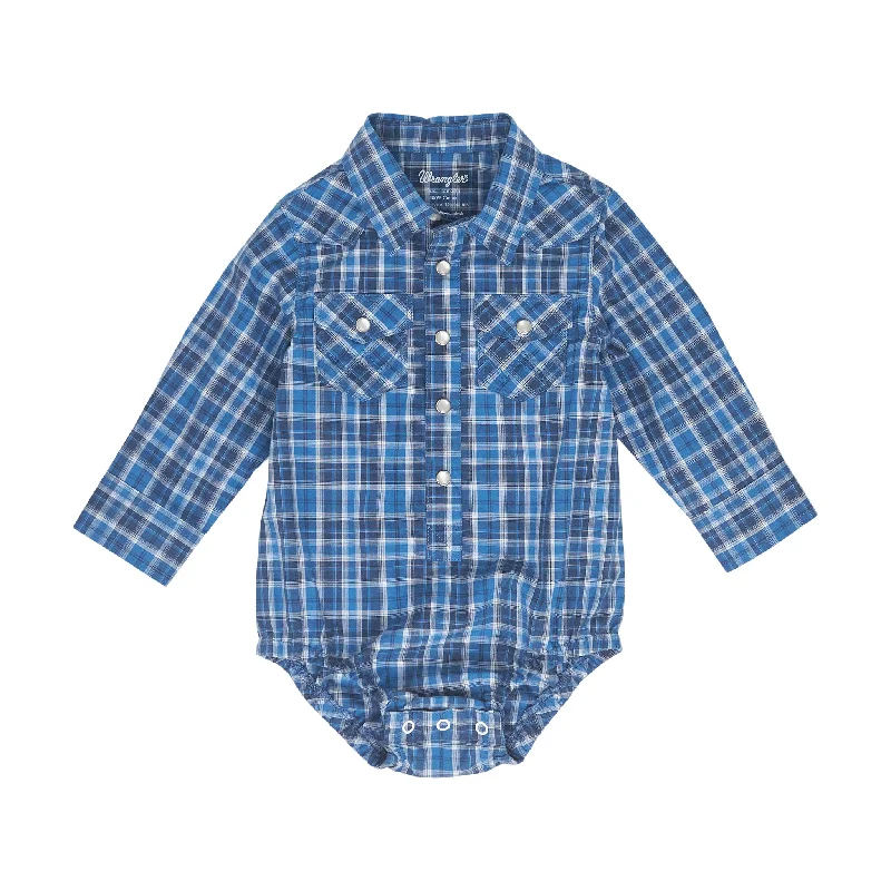 Wrangler Infant Boy's Blue Plaid Snap Onsie