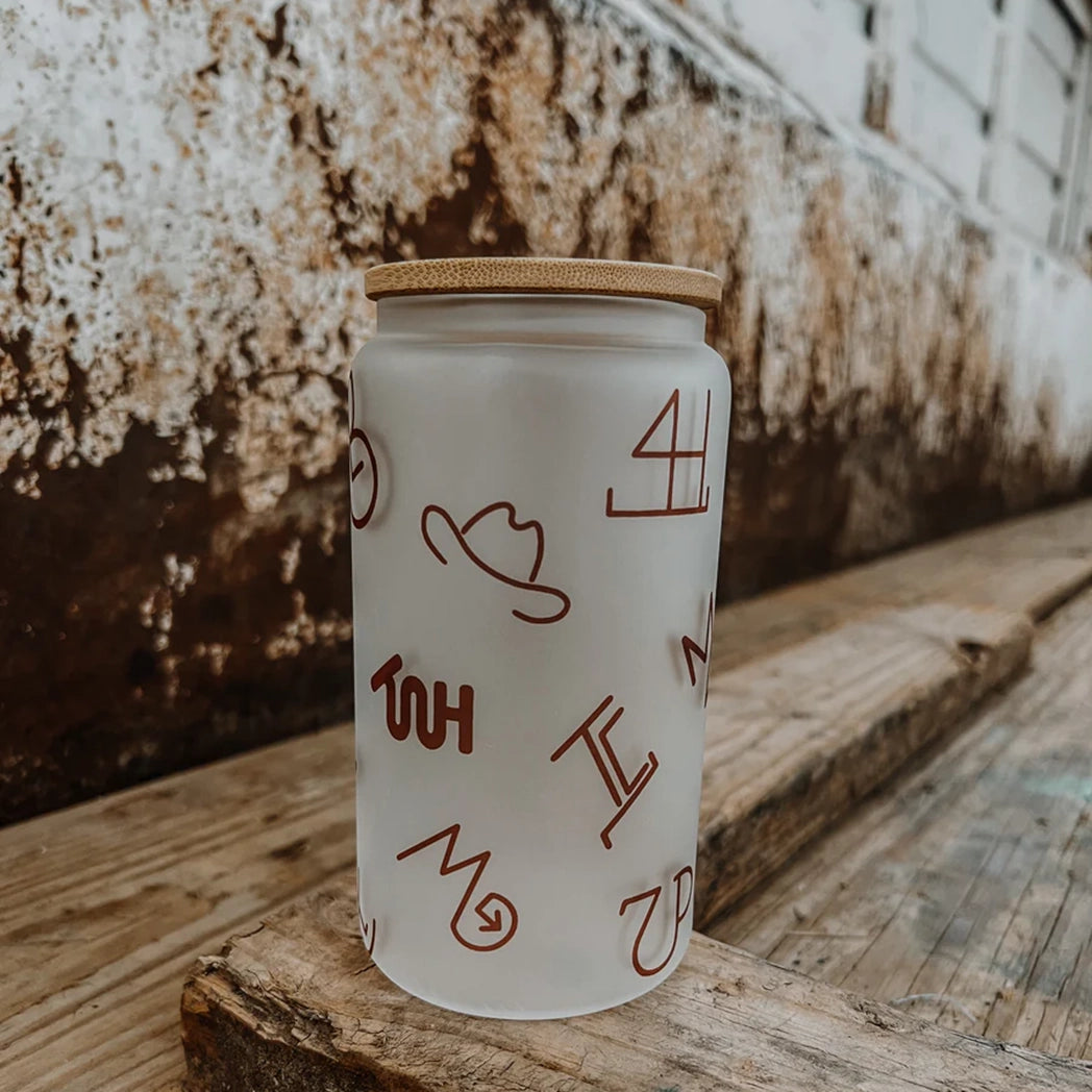 The Whole Herd Ranch House Frosted Glass Can Tumbler in Rust Brands