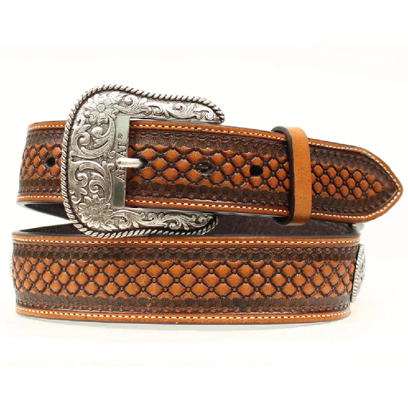 Ariat Tooled Ribbon Inlay Leather Belt