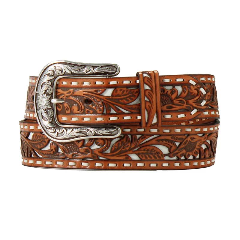 Nocona Women's Brown Floral Glitter Inlay Belt