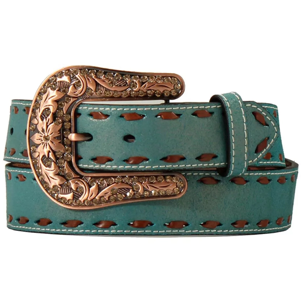 Angel Ranch Women's Chocolate Buck Lace Turquoise Belt