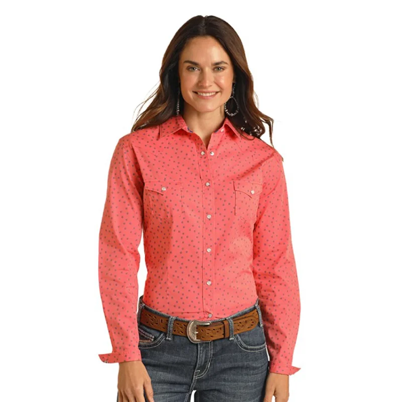 Panhandle Women's Coral Geo Print Long Sleeve