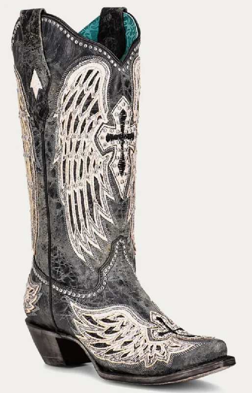 Corral Ladies Black Cross and Wings Overlay Boots Style A4232