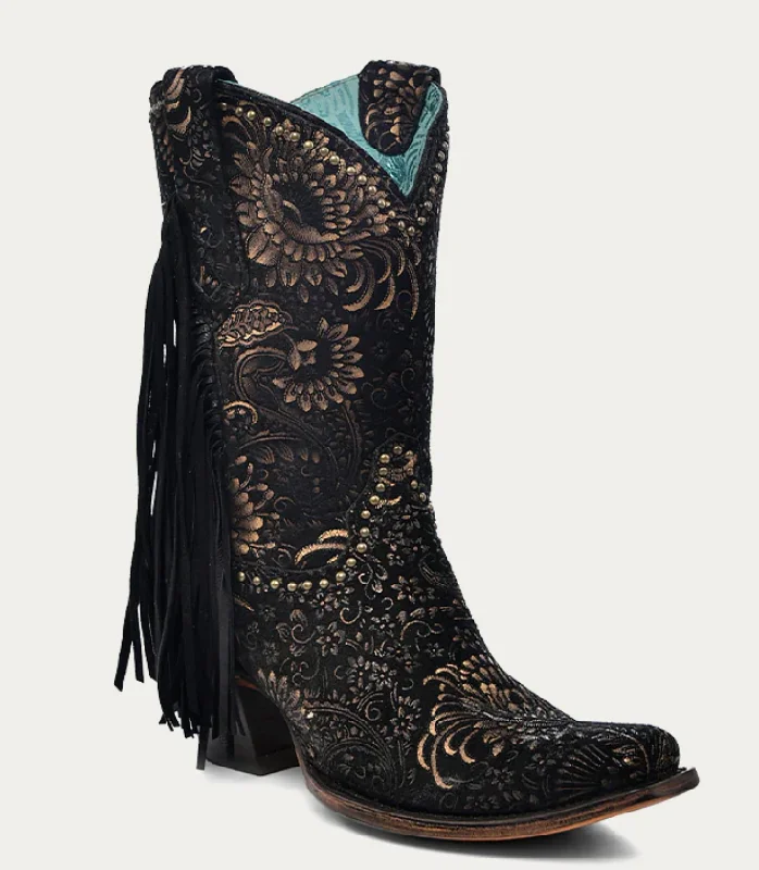 CORRAL LADIES BLACK FRINGE ANKLE BOOTS STYLE A4492