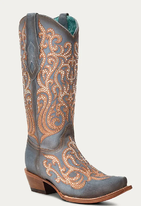 Corral Ladies Blue Overlay and Crystals Boots Style C4124