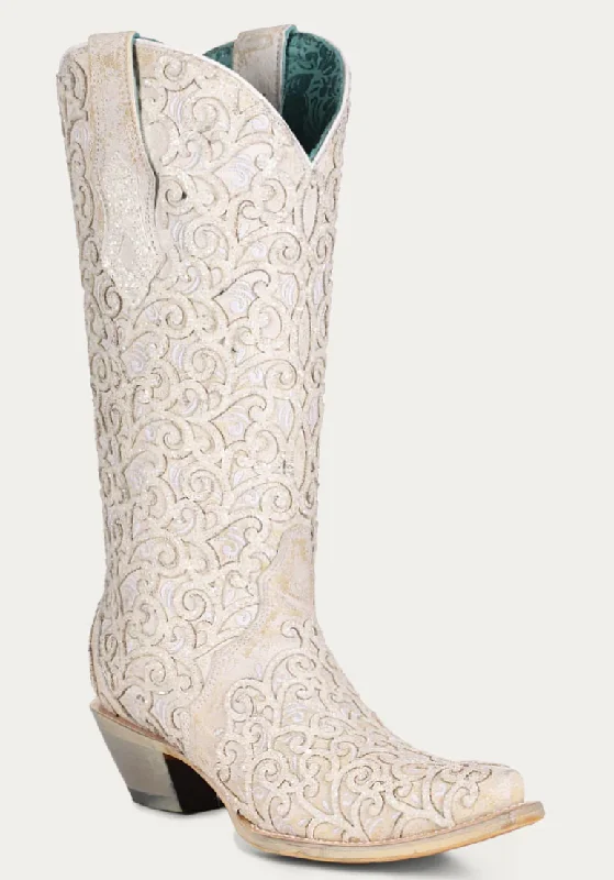 Corral Ladies White Glitter Inlay Boots Style C4050