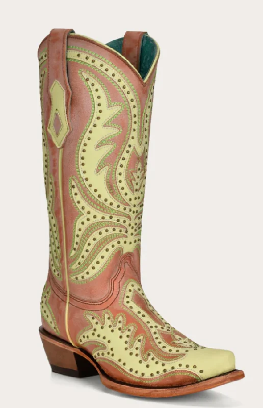 CORRAL LIME GREEN OVERLAY SNIP TOE BOOTS STYLE C3971