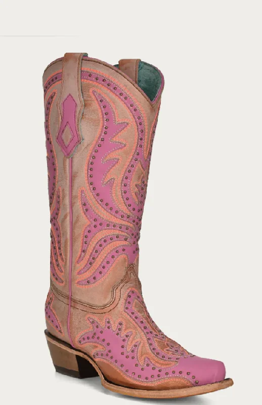 CORRAL LADIES PINK OVERLAY SNIP TOE GLOW IN THE DARK BOOTS STYLE C3970