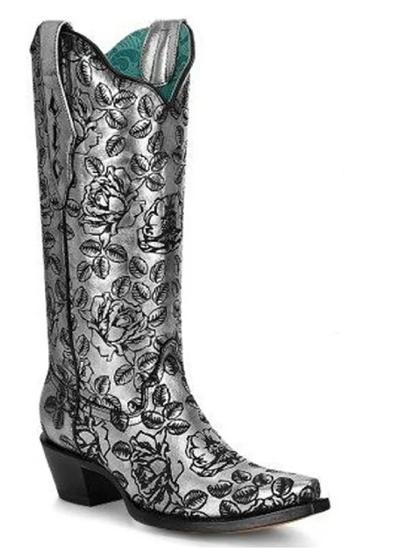 CORRAL WOMEN'S FLORAL LASER PRINT SNIP TOE WESTERN BOOTS STYLE Z5082