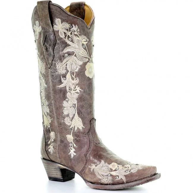 Corral Womens Flower Embroidery Tobacco Western Boots Style A3572