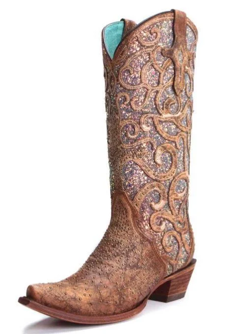 Corral Womens Studded Purple Glitter Western Boots Style C3467