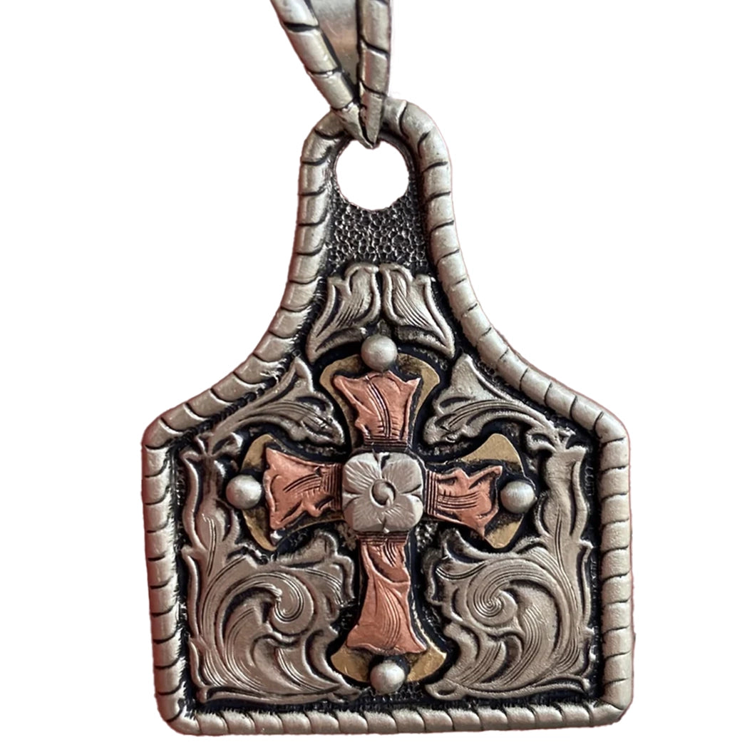 Silver Strike Tag Necklace with Cross