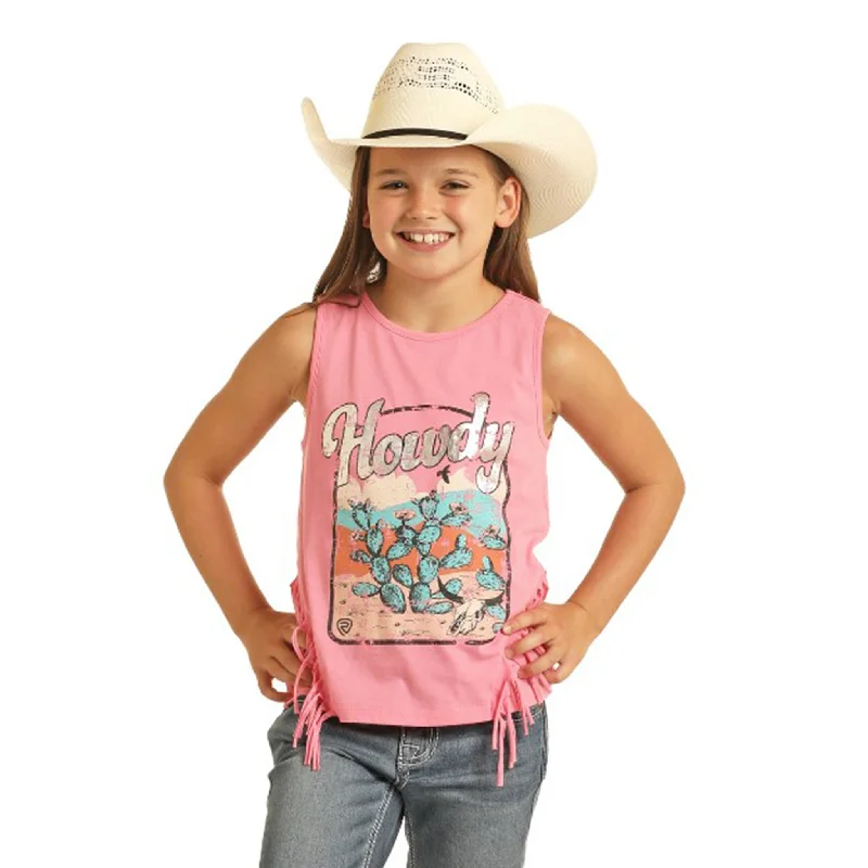 Rock & Roll Girls Pink Howdy Fringe Tank