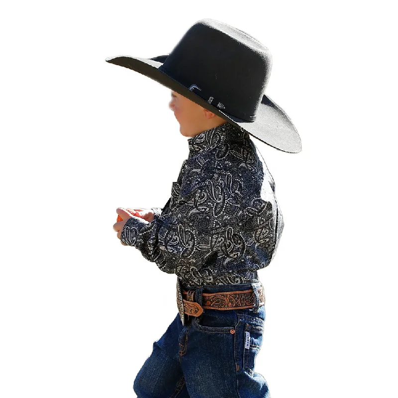 Cinch Infant Boy's Black Paisley Print Long Sleeve Button Down