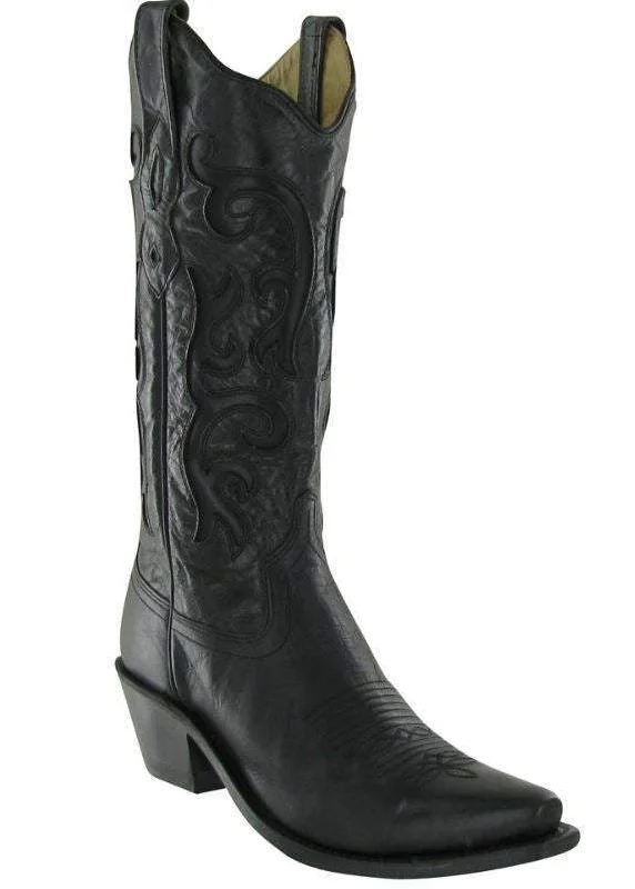 Jama Ladies Cowboy Boots Stitching Leather Insole Black Style LF1579