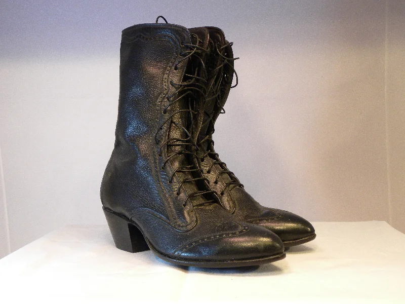 Vintage Black Laced Booties Tres Outlaws Women's  1387