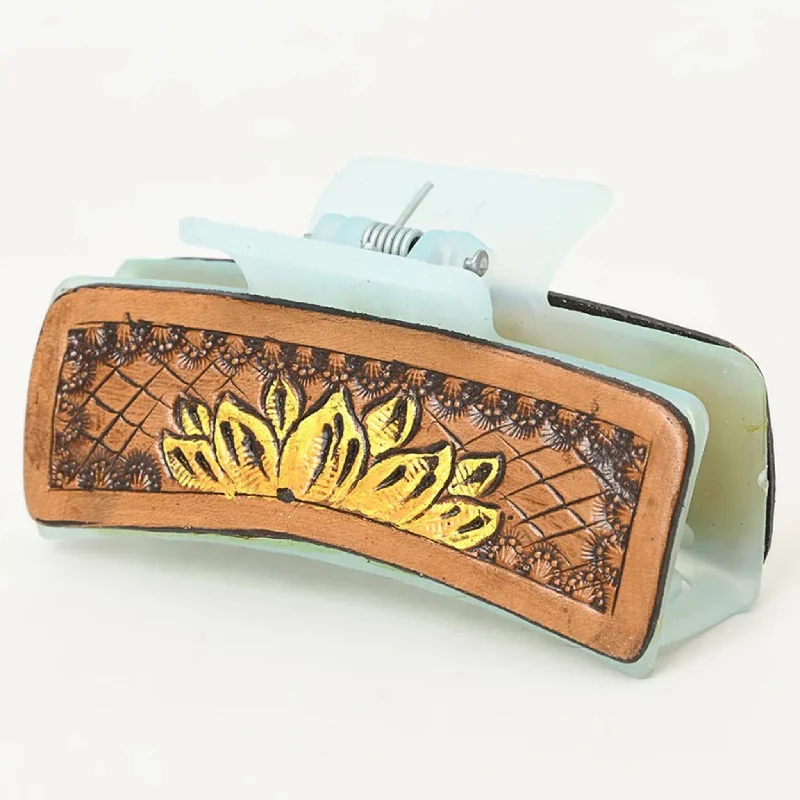 American Darling Leather Tooled Flower Hair Clip