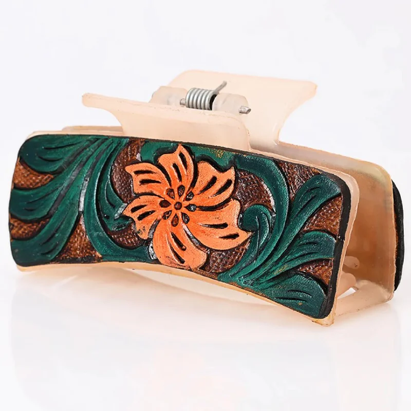 American Darling Leather Floral Tooled Hairclip