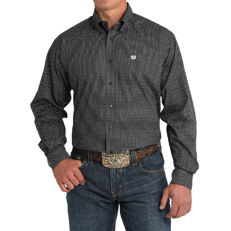 Cinch Men's Charcoal Geo Print Long Sleeve Button Down