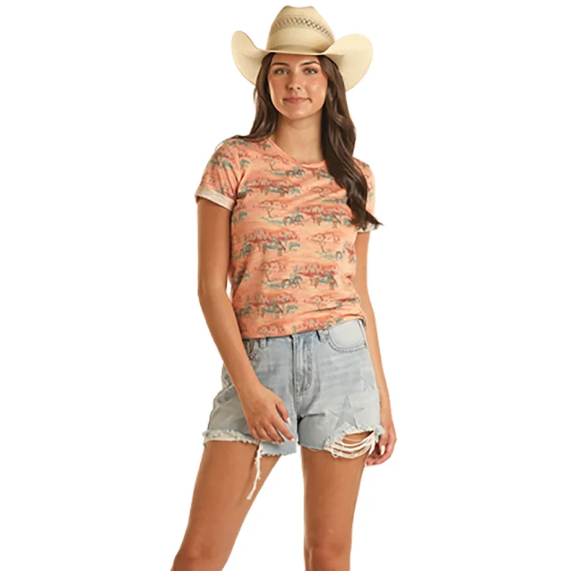 Rock & Roll Women's Peach Desert Scene Tee