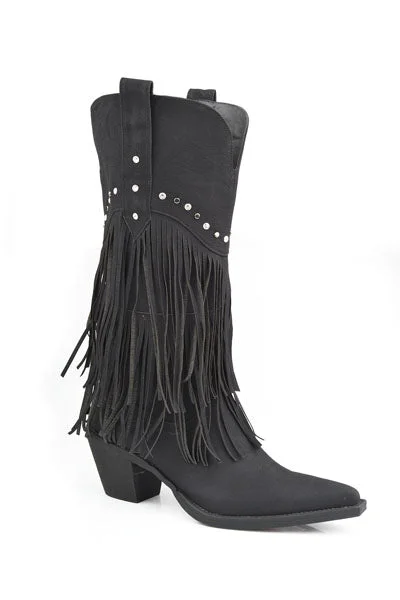 Roper Brown Ladies Black Fringe Boots Style 09-021-1556-0684