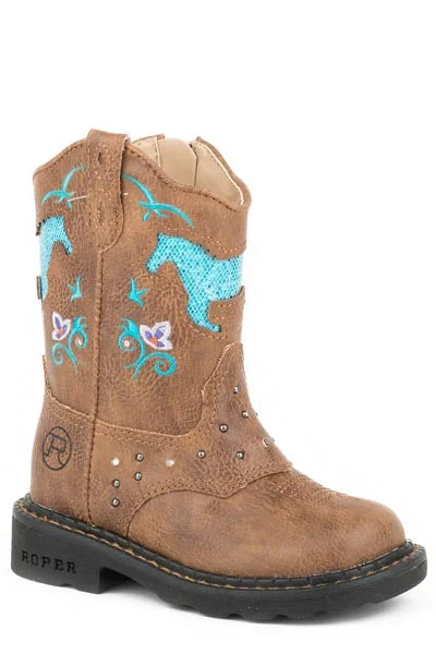 Roper Horse Flowers Infant Tan Faux Leather Light Up Girls Western Boots Style 09-017-1202-0032