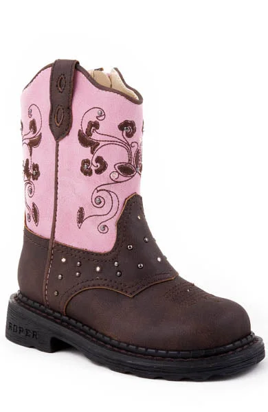 Roper Toddler Girls Western Lighted Brown Dazzle Lights Faux Leather Pink Cowboy Style 09-017-1202-0022