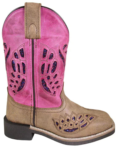 Smoky Mountain Children Girls Trixie Brown Pink Leather Cowboy Boots Style 3161C