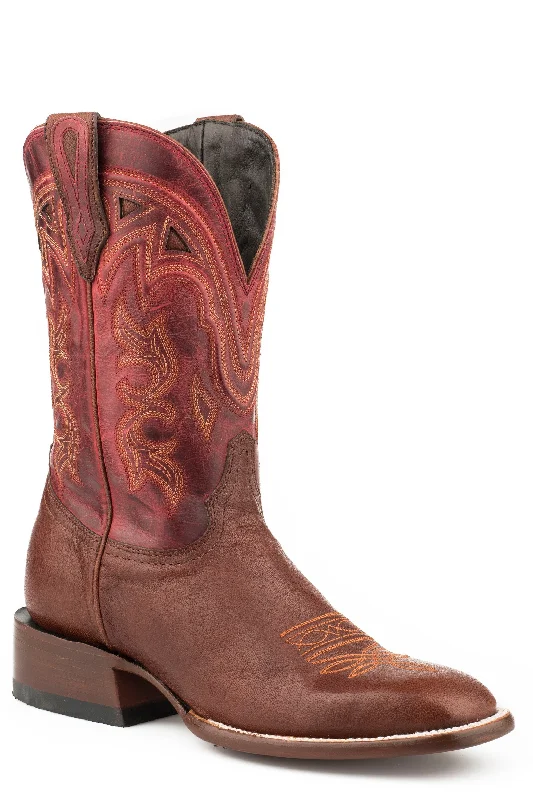 STETSON WOMENS JOLIET BROWN CALF VAMP RED COWBOY BOOT STYLE 12-021-1850-0150