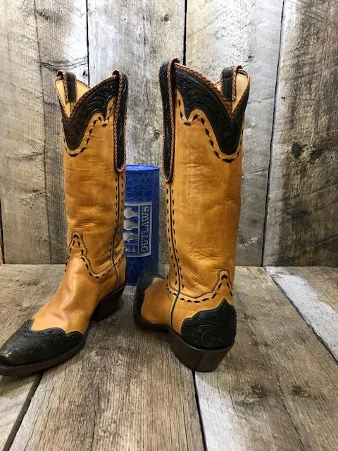 Tan Buffalo & Black Gator  Tooled Tres Outlaws Women's Classic Boot 1446 *