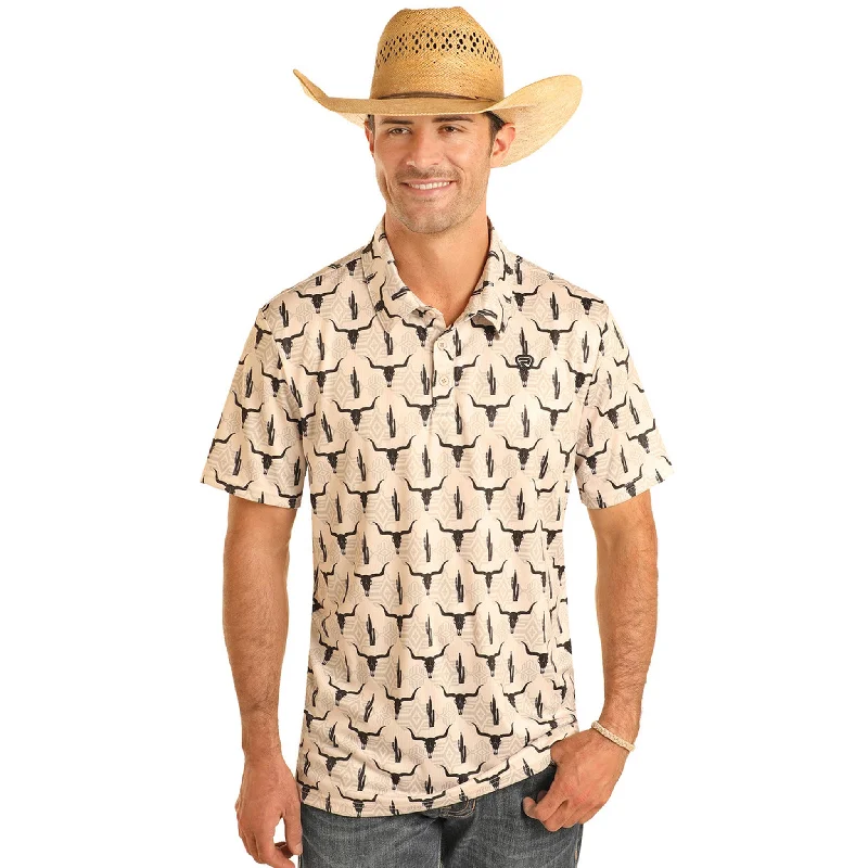 Rock & Roll Men's Tan Longhorn Polo