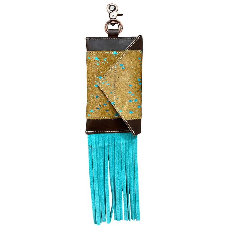 Showman Teal Fringe Cowhide Phone Pouch