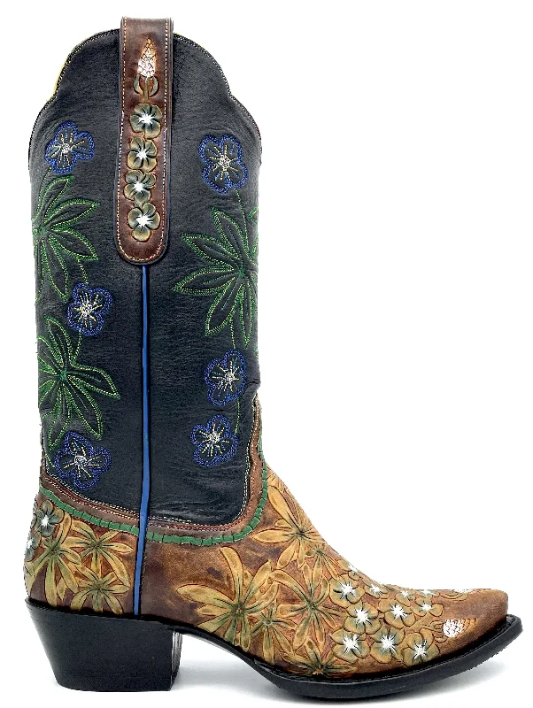 Texas Blue Bonnet Kangaroo Tooled Tres Outlaws Women's Classic 656